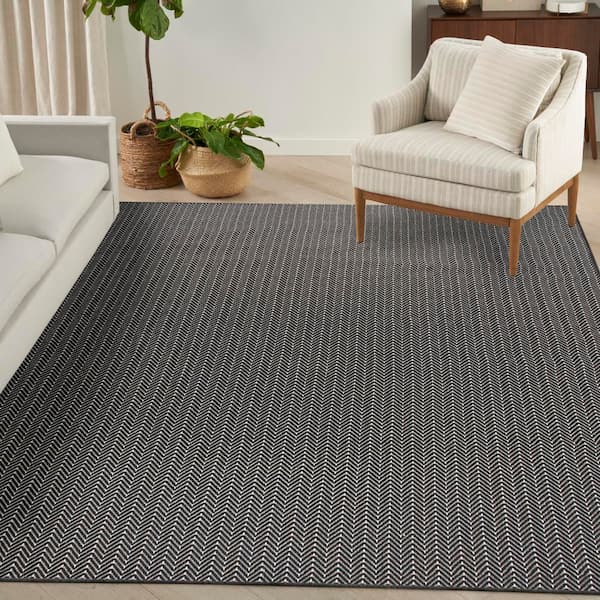 Horizon Indoor/Outdoor Black 8 ft. x 10 ft. Geometric Contemporary Area Rug