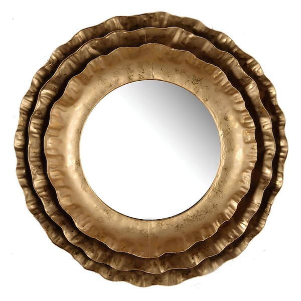 Unbranded Mid-Century Modern Accent Gold 16 in W x 16 in. H Round Metal Framed Wall Mirror for Living Room