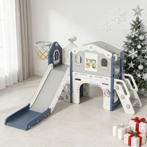 9-in-1 Toddler Slide Playset with Basketball Hoop and Lights, ASTM Certified HDPE Indoor Outdoor Baby Playground