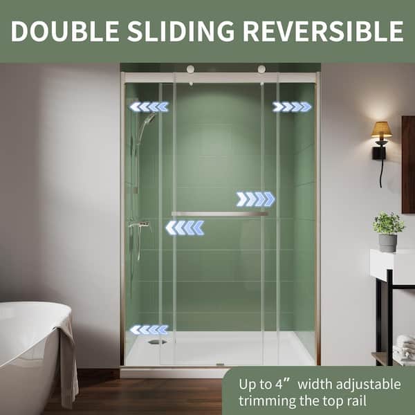 44 in. W - 48 in. W x 74 in. H Sliding Semi-Frameless Shower Door in Brushed Nickel with 5/16 in. (8 mm) Clear Glass