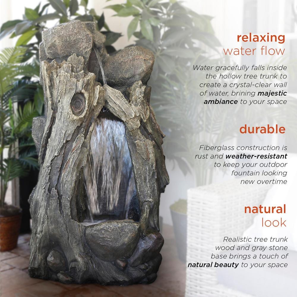 52" Taupe Resin Waterfall Tree Trunk Fountain with LED Lights