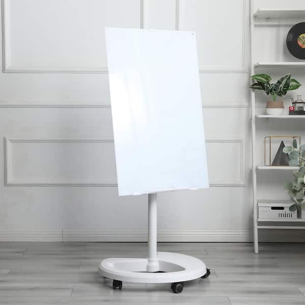 36 in. Rectangular Mobile Magnetic Dry Erase Whiteboard Desk White Tempered Glass Whiteboard with Markers and Eraser