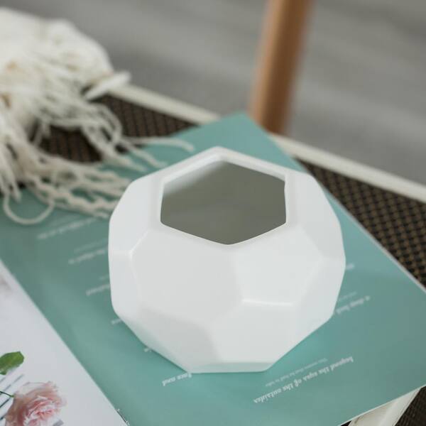 Contemporary White Ceramic Unique Geometric Shaped Table Vase Flower Holder