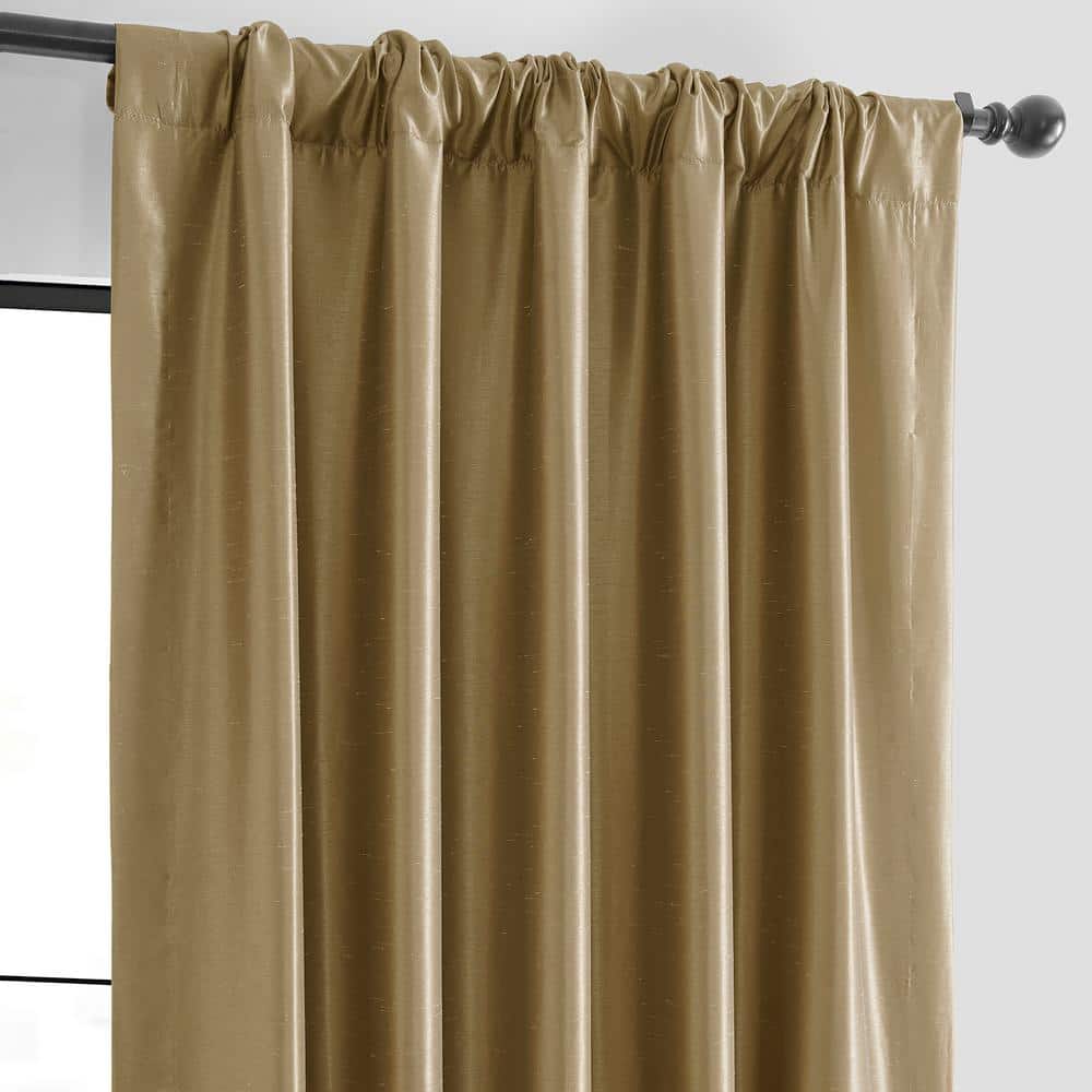 Flax Gold 84" Faux Silk Blackout Curtain Panel