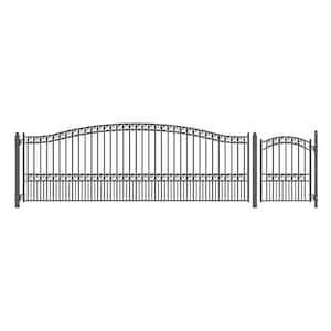 21 ft. x 6 ft. Black Steel Single Swing Driveway Gate Paris Style 16 ft. with Pedestrian Gate 5 ft. Fence Gate