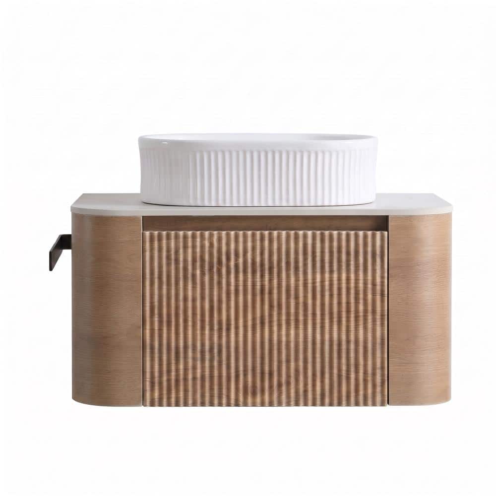 31.91 in. W x 19.11 in. D x 19.70 in. H Floating Bath Vanity in Honey Oak with White Sintered Stone Top price history on PriceWatchPro