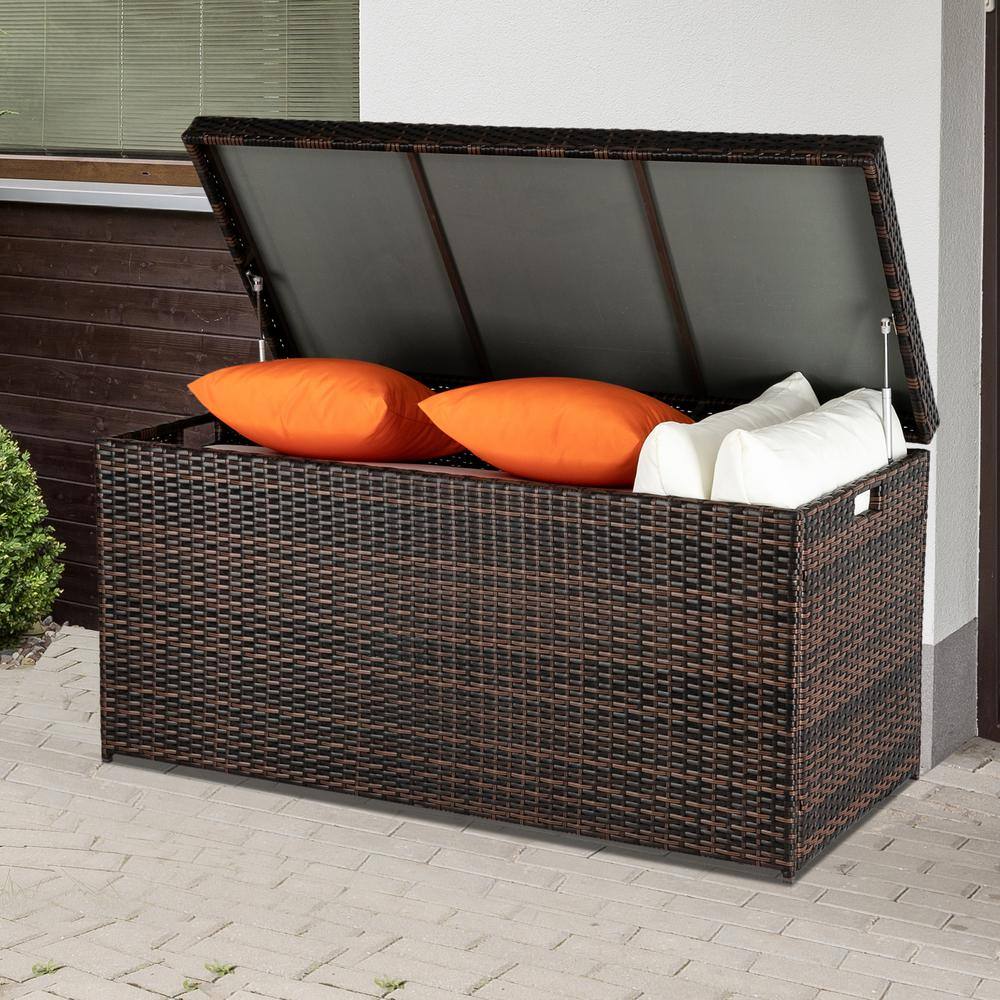 132 Gallon Brown Gradient Wicker Deck Storage Box