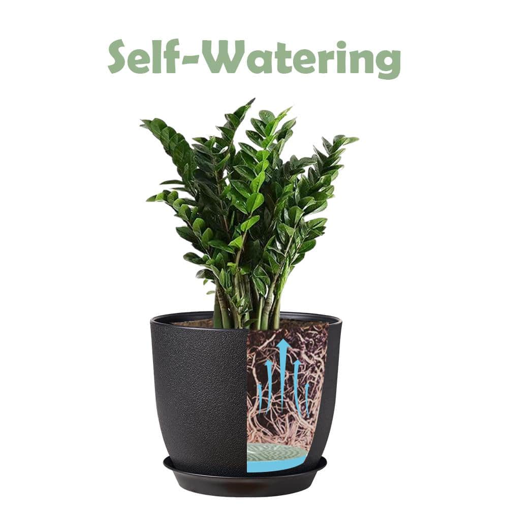 Black Plastic Round Planter Set with Drainage Holes, 10/9/8 inch