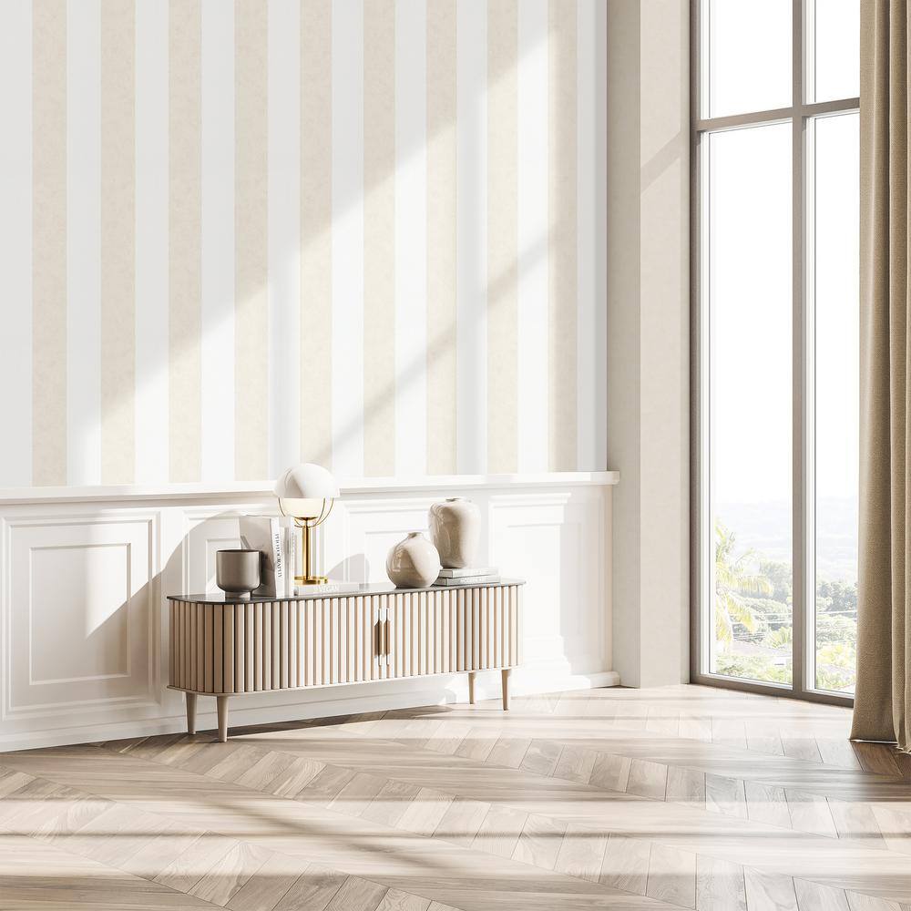 Green and White Vinyl Thick Stripe Non-Pasted Wallpaper Roll