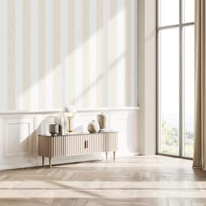 Flora Collection White Thick Stripe Matte Finish Non-Pasted Vinyl on Non-Woven Wallpaper Roll