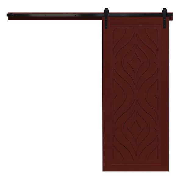 VeryCustom 42 in. x 84 in. Zaftig Sway Red Wood Sliding Barn Door with Hardware Kit in Black