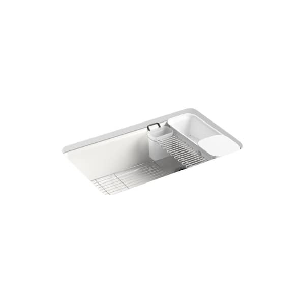 KOHLER Riverby Undermount Cast-Iron 33 in. 5-Hole Single Bowl Kitchen Sink Kit with Accessories in Sea Salt