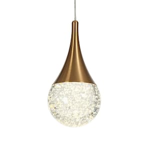 Dandelion 8-Watt 1-Light Plating Brass Integrated LED Mini Pendant Light with Clear and Inner Carved Glass