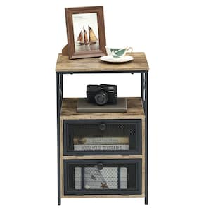 2-Pieces Gray NightStand & End Side Table w/ Storage Space & Door NightStand w/ Flip Drawers 15.7in.x 13.8in.x 23.8in.