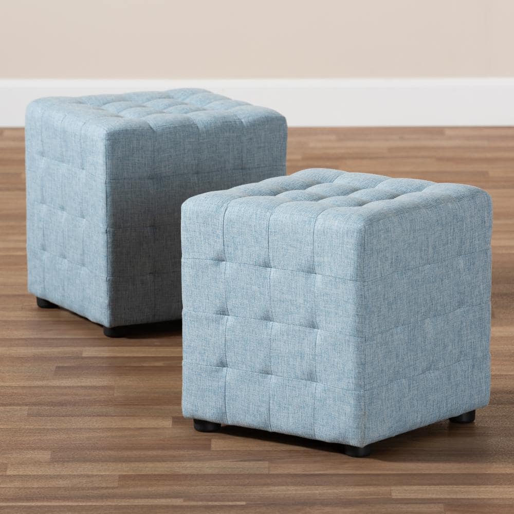 Elladio Light Blue Tufted Cube Ottoman Set of 2