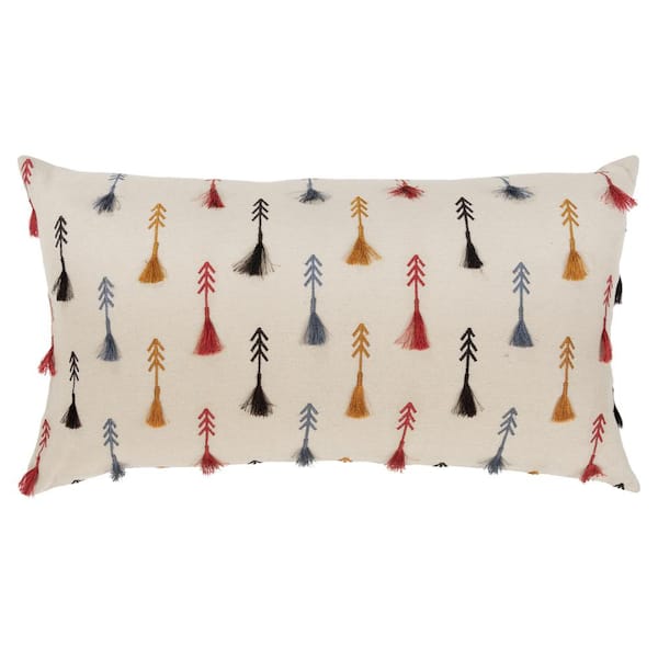 Unbranded Multicolor Feathered Arrows Embroidered Cotton Poly Filled 14 in. X 26 in. Decorative Throw Pillow