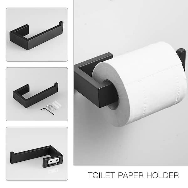 4-Piece Bath Hardware Set in Matte Black with Towel Ring Toilet Paper Holder Towel Hook and 24 in. Towel Bar