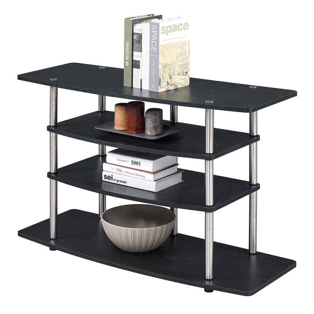 Black 42" Particle Board and Stainless Steel 4-Tier TV Stand