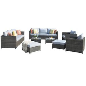 Harper Gray 12-Piece Wicker Outdoor Sectional Set with Gray Cushions