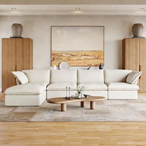 163 in. Square Arm 5-Piece Linen L-Shaped Sectional Sofa in Beige