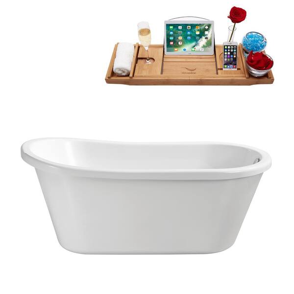 Streamline 59.1 in. Acrylic Flatbottom Non-Whirlpool Bathtub in Glossy White