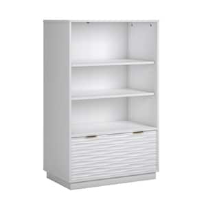 Morgan Main 48.346 in. Tall White Engineered Wood 3-Shelf Accent Bookcase with Drawer