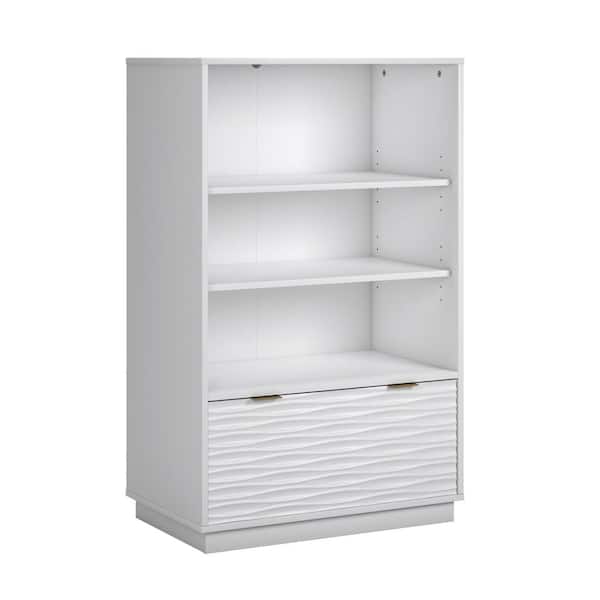 SAUDER Morgan Main 48.346 in. Tall White Engineered Wood 3-Shelf Accent Bookcase with Drawer