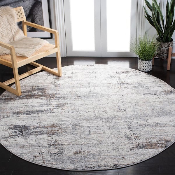 Amelia 8 ft. x 8 ft. Ivory/Gray Abstract Round Rug