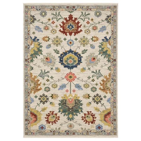 8 ft. x 11 ft. Ivory, Red, Blue Oriental Washable Area Rug