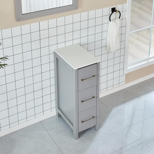 Vanity Art 12 in. W x 18.5 in. D x 30 in. H Bath Vanity Side Cabinet in Grey with Engineered Marble Top