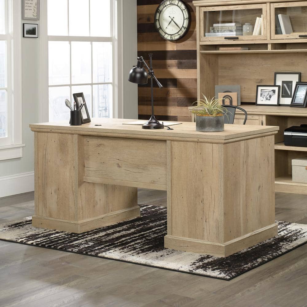Executive Prime Oak Desk with Locking Drawers and Cord Management