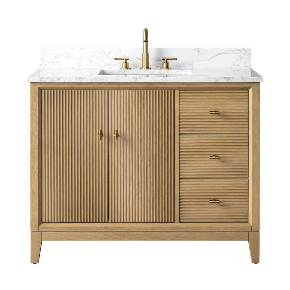 Natural Oak Single Bathroom Vanity with Golden Brushed Hardware