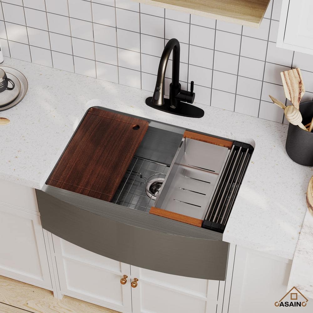 36" Brushed Stainless Steel Farmhouse Kitchen Sink with Accessories