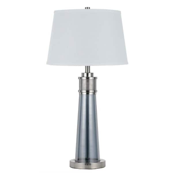 CAL Lighting 30.5 in. Brushed Steel Glass Table Lamp with 1-Watt Night Light