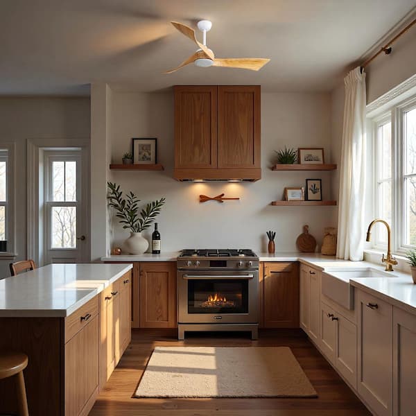 52 in. Indoor Downrod Mount White Solid Wood Blades Standard Ceiling Fan with Remote 6-Speed, DC Motor Reversible