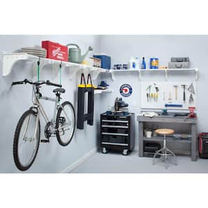40 in. - 75 in. Metal Expandable Garage Shelf in White with 2 End Brackets