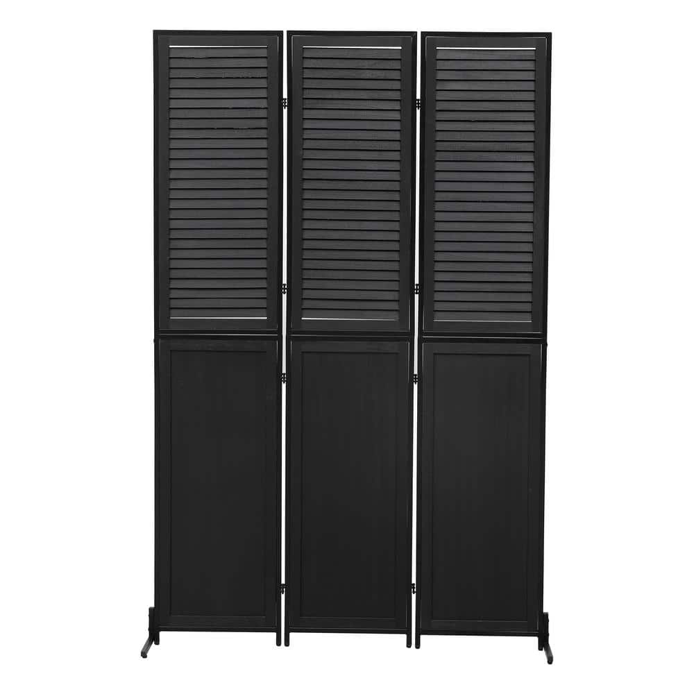 6 ft Black Wood Folding Privacy Screen, 3 Panel Room Divider Room Separator