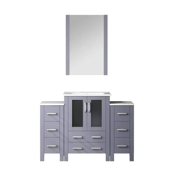 Volez 48 in. W x 18 in. D x 34 in. H Single Sink Bath Vanity in Dark Grey with White Ceramic Top and Mirror