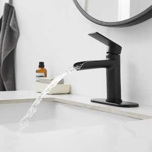 Single Hole Single-Handle Bathroom Faucet with Supply Hose in Matte Black
