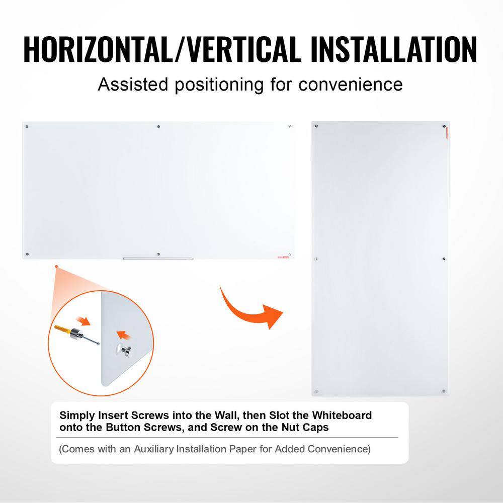 72" x 36" Frameless Clear Magnetic Glass Whiteboard with Marker Tray