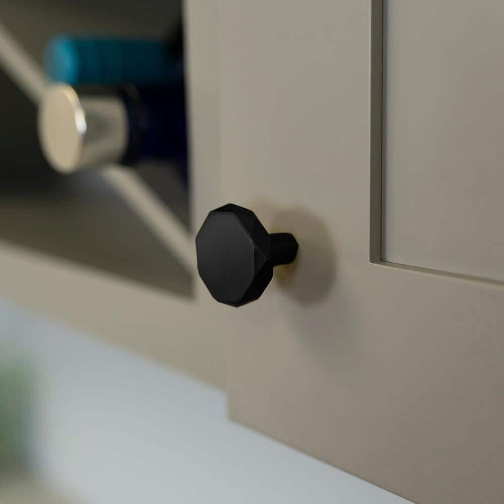 Matte Black Geometric Round Cabinet Knob with Mounting Hardware