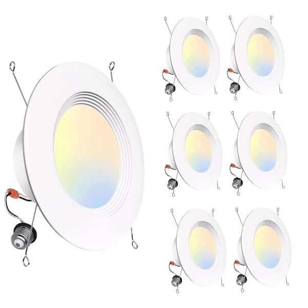 KOAOEIRS 6 in. White Integrated LED Recessed Ceiling Light Fixture Retrofit Downlight Trim at 90 CRI, CCT Adjustable (6-Piece)