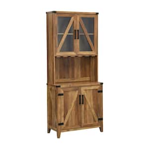 Home Source Reclaimed Barnwood Microwave Stand with Double Cabinet and 8-Shelves