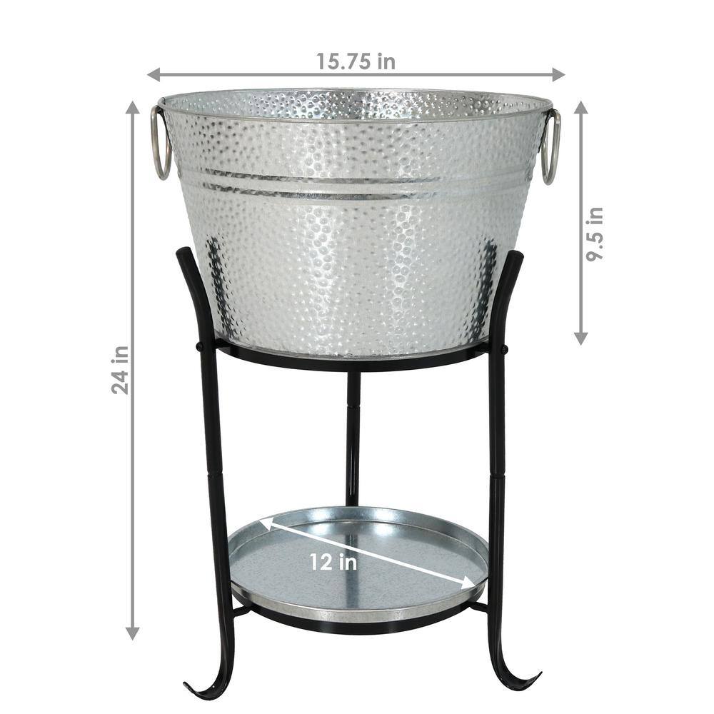 Silver Galvanized Steel Ice Bucket with Stand and Tray