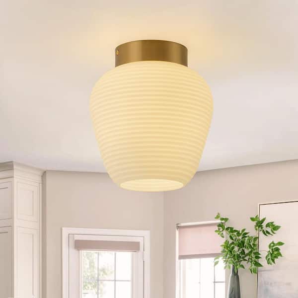 EDISLIVE Lueck 1-Light 7.87 in. Gold Flush Mount with White Milk Glass Shade