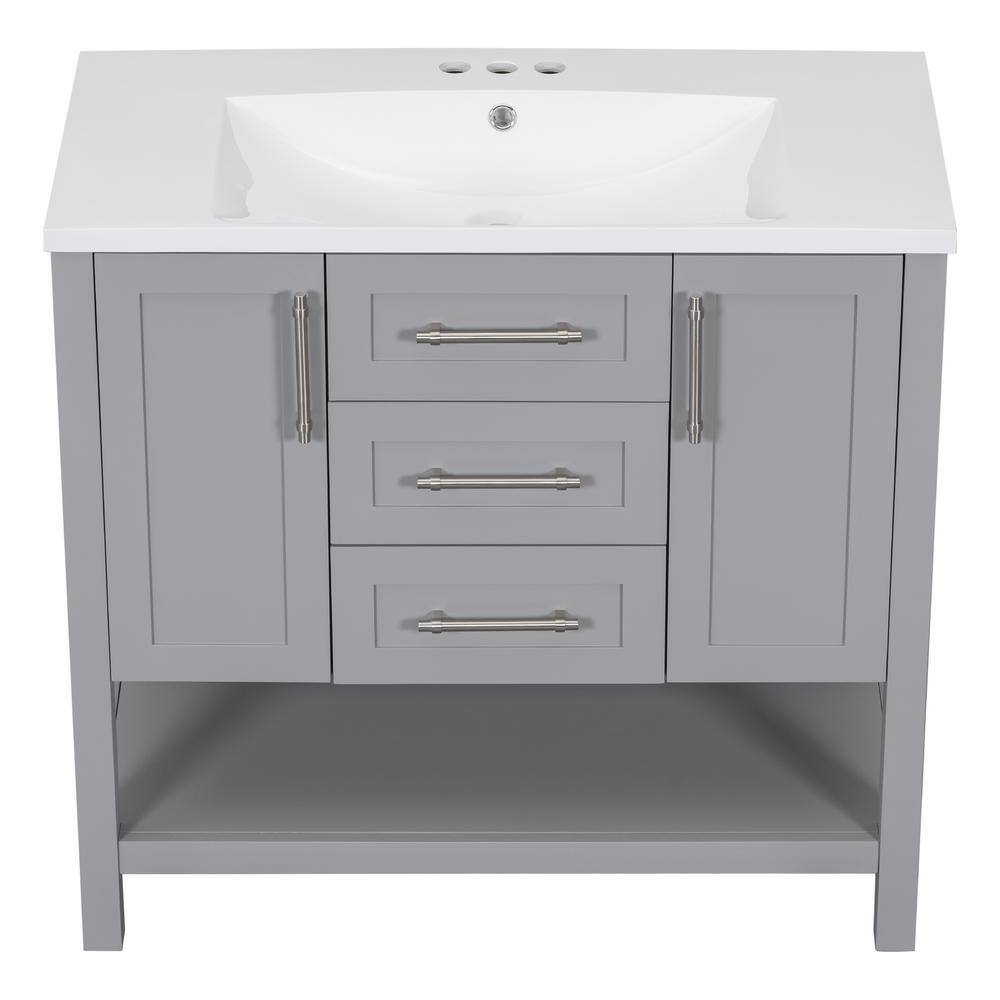 36 in. W x 18 in. D x 34 in. H Single Sink Freestanding Bath Vanity in Gray