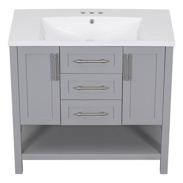 Unbranded 36 in. W x 18 in. D x 34 in. H Single Sink Freestanding Bath Vanity in Gray with White Cultured Marble Top