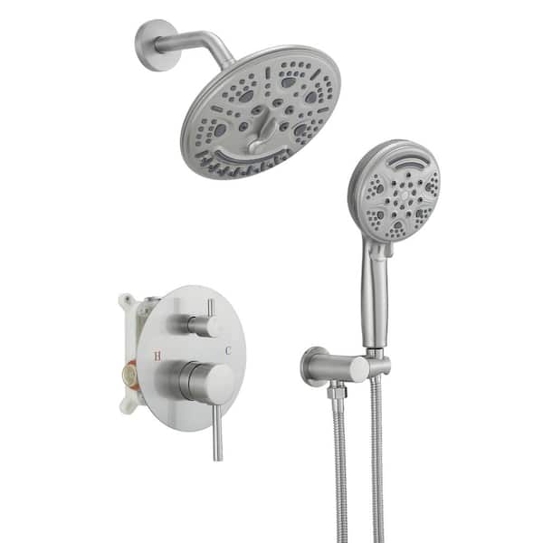 BWE 1-Spray Single Handle Rain Shower Faucet Set 1.8 GPM with High-Pressure Rain Shower Head Brushed Nickel (Valve Included)