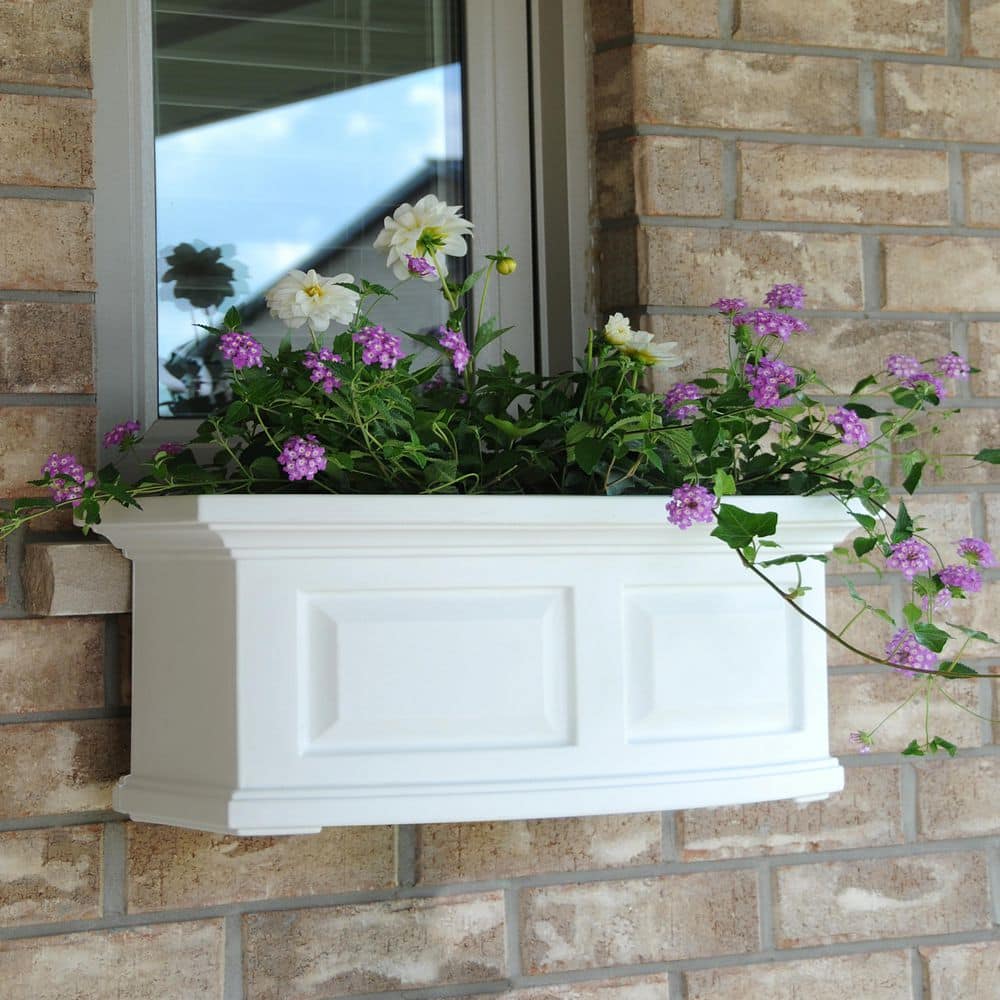 Nantucket White Resin Window Box with Water Reservoir