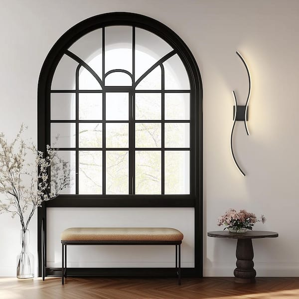 40 in. 2-Light Modern Black Wall Sconce Over Mirror, Dimmable LED Bathroom Vanity Light for Living Room